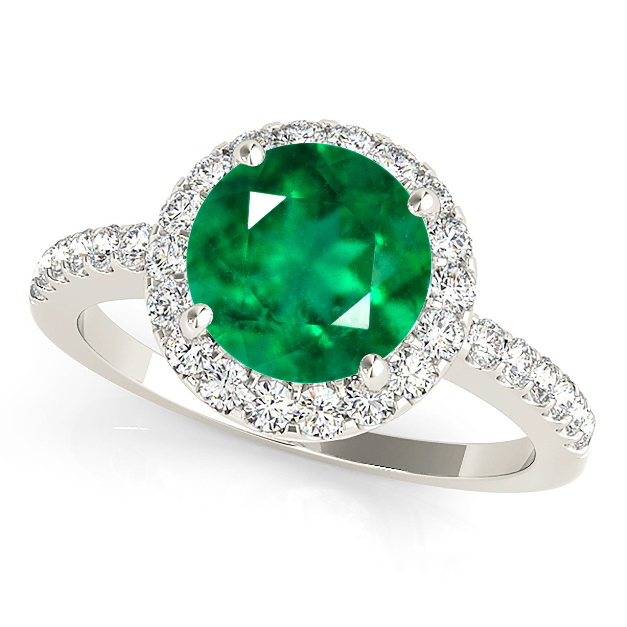 2.00 ct. Genuine Emerald Halo Ring With 0.45 ctw. Side Diamonds-VIRABYANI